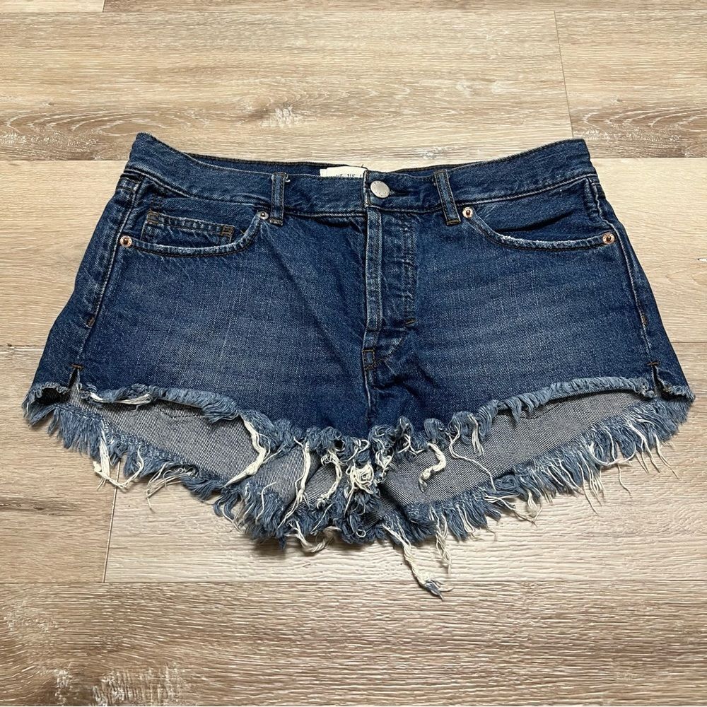 We The Free People OB562991 Ocean Blue Soft & Relaxed Cutoff Frayed Denim Shorts